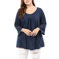 thumbnail image 3 of MODA NOVA Juniors Plus Size Crochet Panel Long Sleeve Ruched Front Blouse, 3 of 7