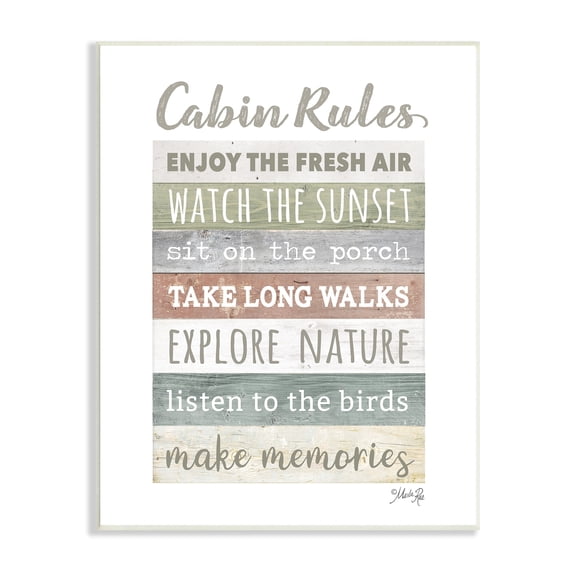 Stupell Industries Cabin Rules Typography Sign Nature Hiking Theme Wood Wall Art, 10 x 15, Design by Marla Rae