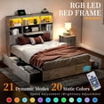 thumbnail image 7 of VANACC Queen Size Bed Frame with LED Bookcase Headboard, Wooden Storage Bed with Charging Station & 4 Drawers, White Birch, 7 of 7