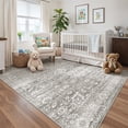 thumbnail image 2 of Roxstand 5x7 Area Rugs for Living Room, Stain Resistant Floral Vintage Washable Rugs, Non-Slip Thin Farmhouse Grey Rugs(5'x7', Grey), 2 of 11