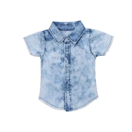 Infant Toddler Baby Boys Short Sleeve Denim Shirts Kids Tops Jean Clothes 2-7Y