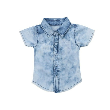 Infant Toddler Baby Boys Short Sleeve Denim Shirts Kids Tops Jean Clothes 2-7Y