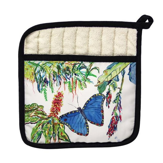 Betsy Drake PT450 Morpho Butterfly & Flowers Pot Holder