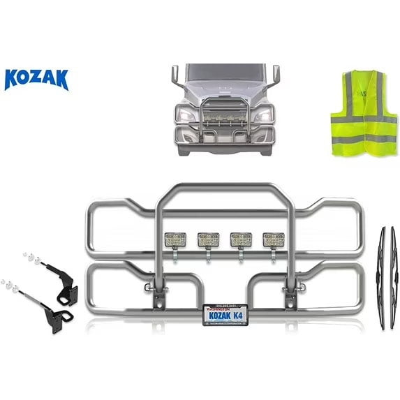 Grille Bumper Deer Brush Guard Compatible with Freightliner Cascadia 2018-2024 with FOGLIGHTS (Kozak