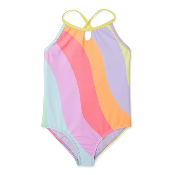 Wonder Nation Girls Wave One-Piece Swimsuit with UPF 50+, Sizes 4-18 ...