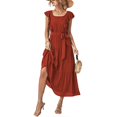 thumbnail image 1 of Stylish Lace-up Summer Dress With Solid Color And Ruffled Sleeve Ladies' Fashion Summer Bohemian Dress Brick Red Xl, 1 of 5