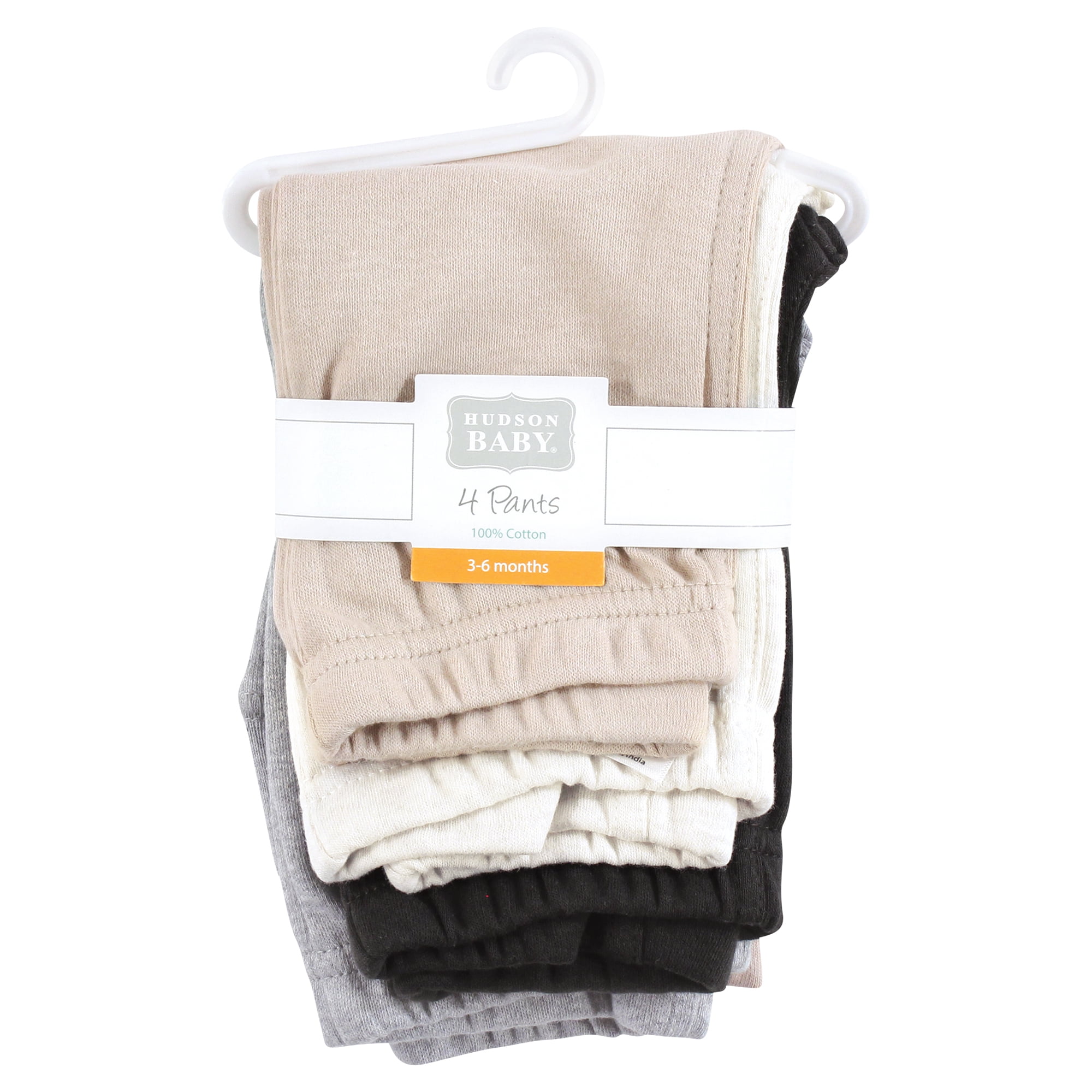 Hudson Baby Cotton Pants and Leggings, Neutral Beige Charcoal, 6-9 Months
