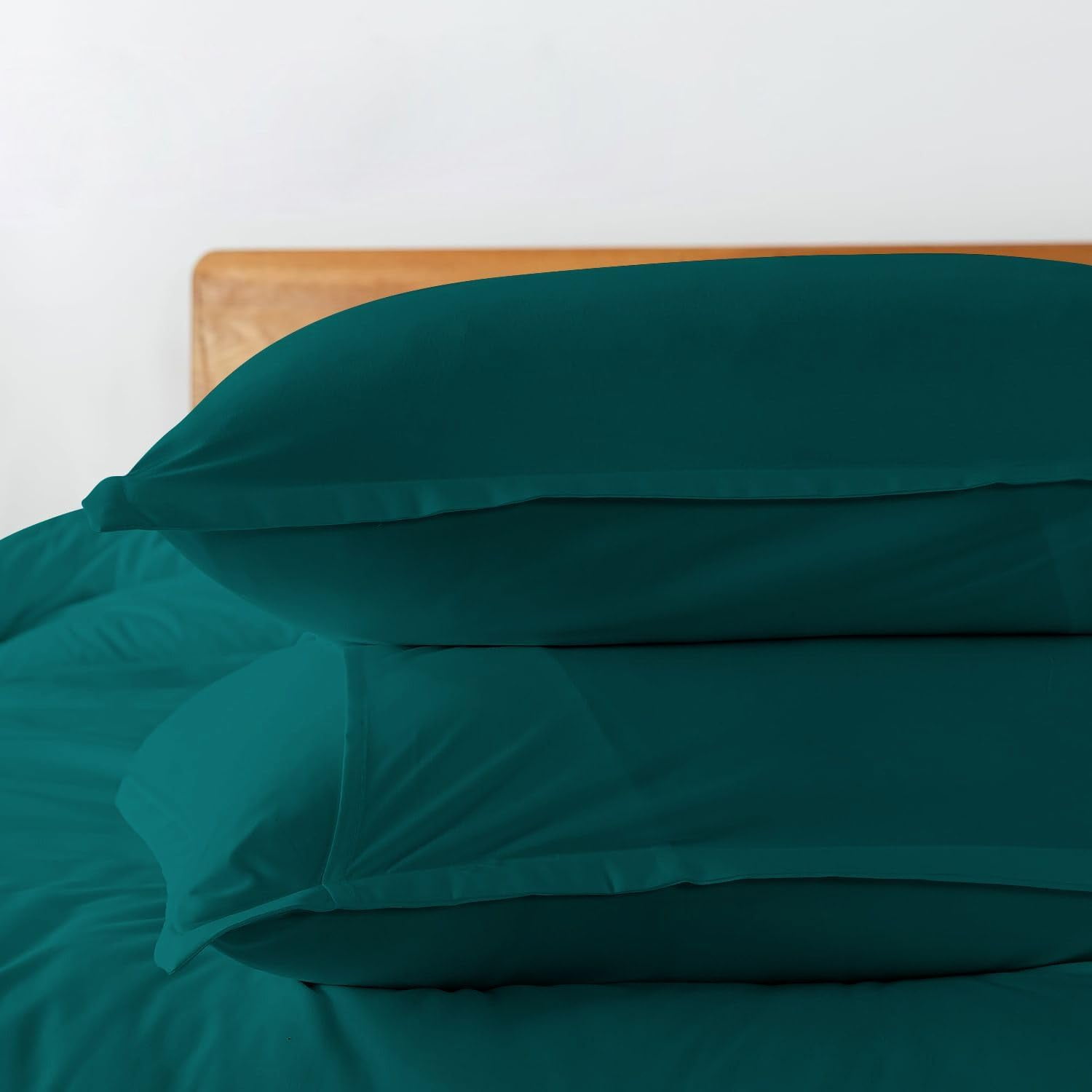 3 Piece Luxury Bottom Tie Pattern Comforter Set, 800 TC, 100% Egyptian Cotton, Oversized Super King Size Teal Solid