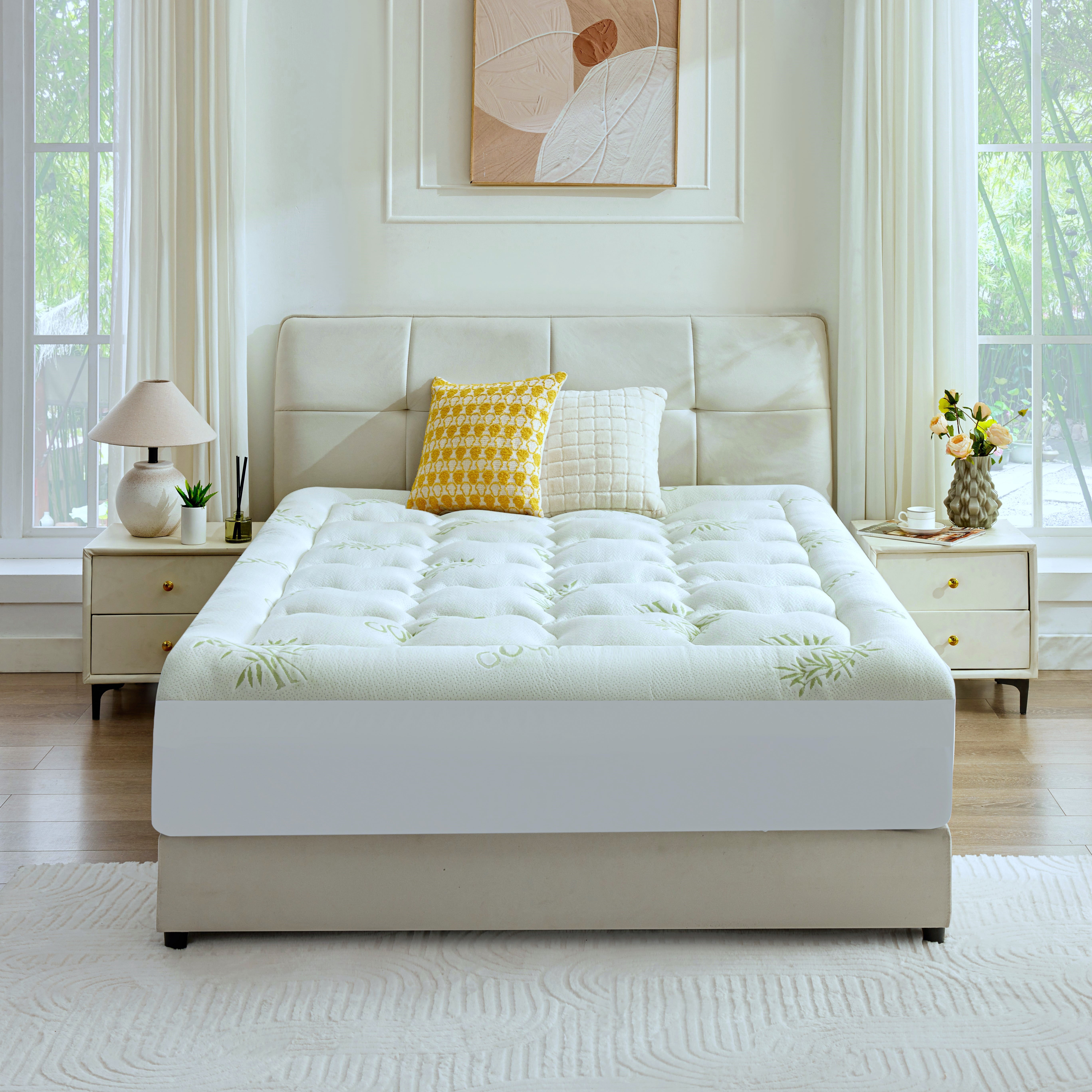 BDEUS Mattress Topper Twin for Back Pain,Bamboo Mattress Pad Cover,Mattress Pad,8-21" Deep Elastic Pocket, Plush Soft Down