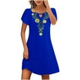 thumbnail image 2 of Puntoco Vestido De Cuello Redondo De Manga Corta Suelto Casual Estampado Estilo Étnico De Verano Para Mujer Azul L,Regalos Para Mujer Joven, 2 of 5