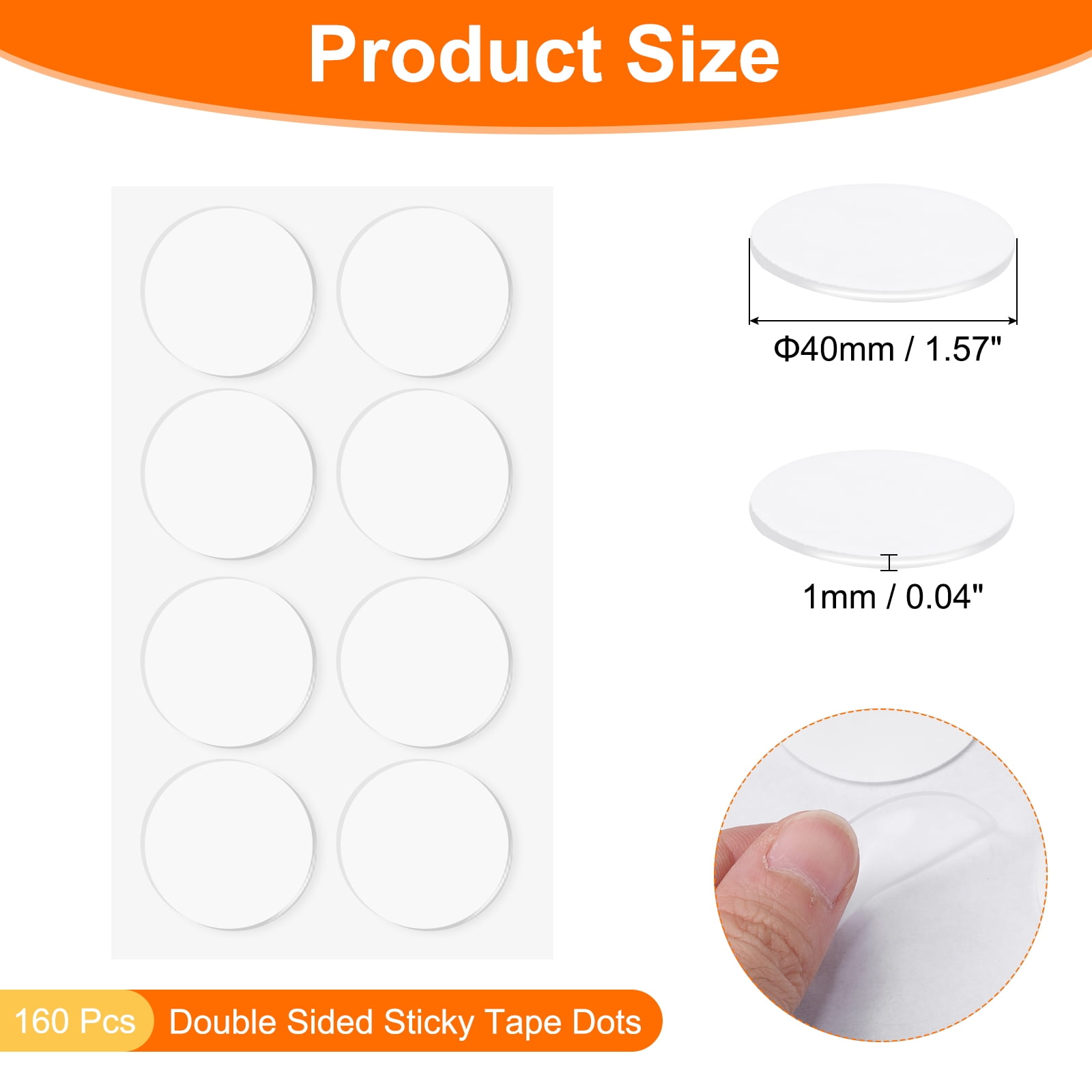 160pack Double Sided Sticky Tape Dots, Adhesive Two Sided Round Dots for Craft, Decoration, 1.57" x 0.04"