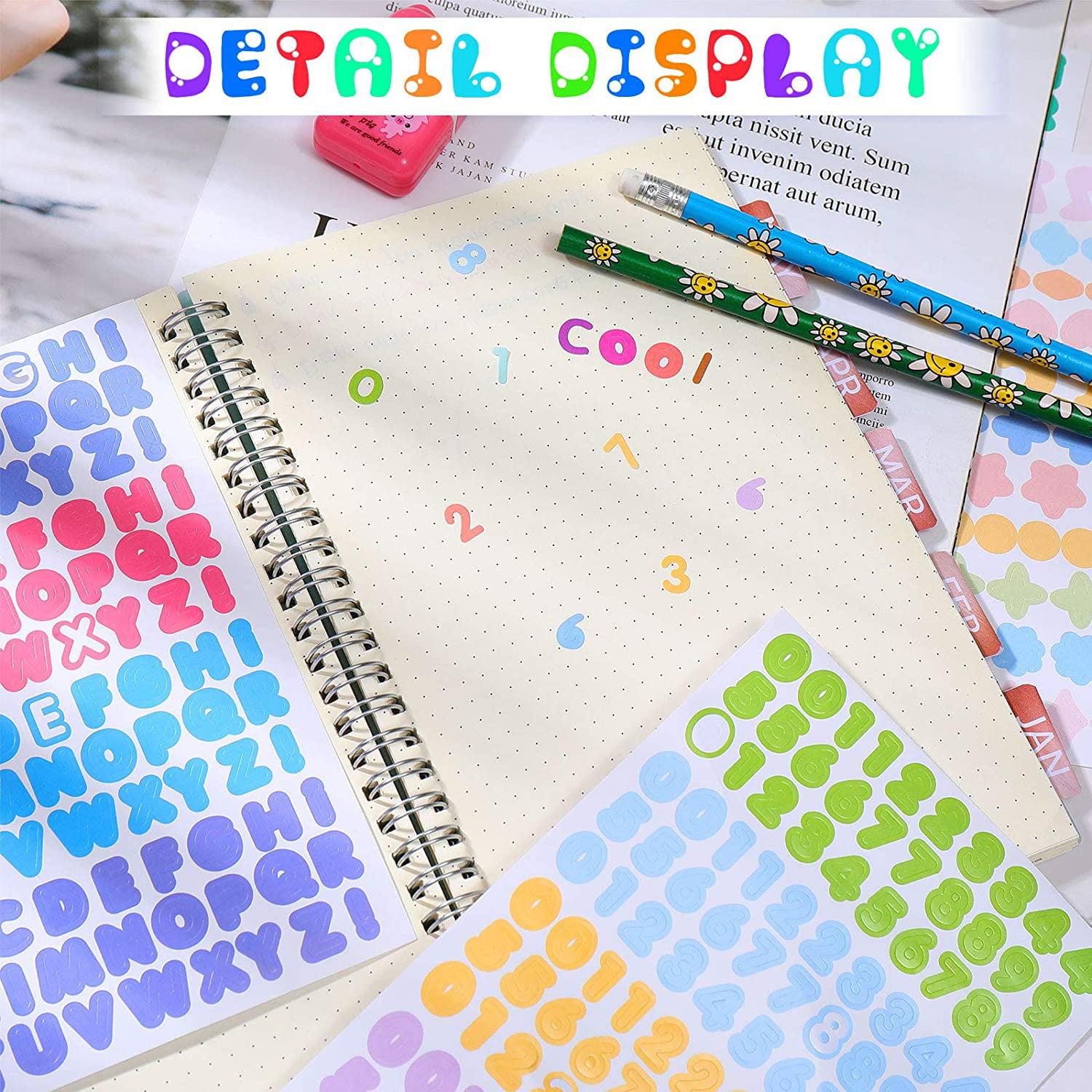 20 Sheets Colorful Number Letter Stickers Alphabet Number Star Heart Stickers Assorted Self Adhesive DIY Stickers for Arts Crafts Cards Scrapbook Home Decoration Supplies 