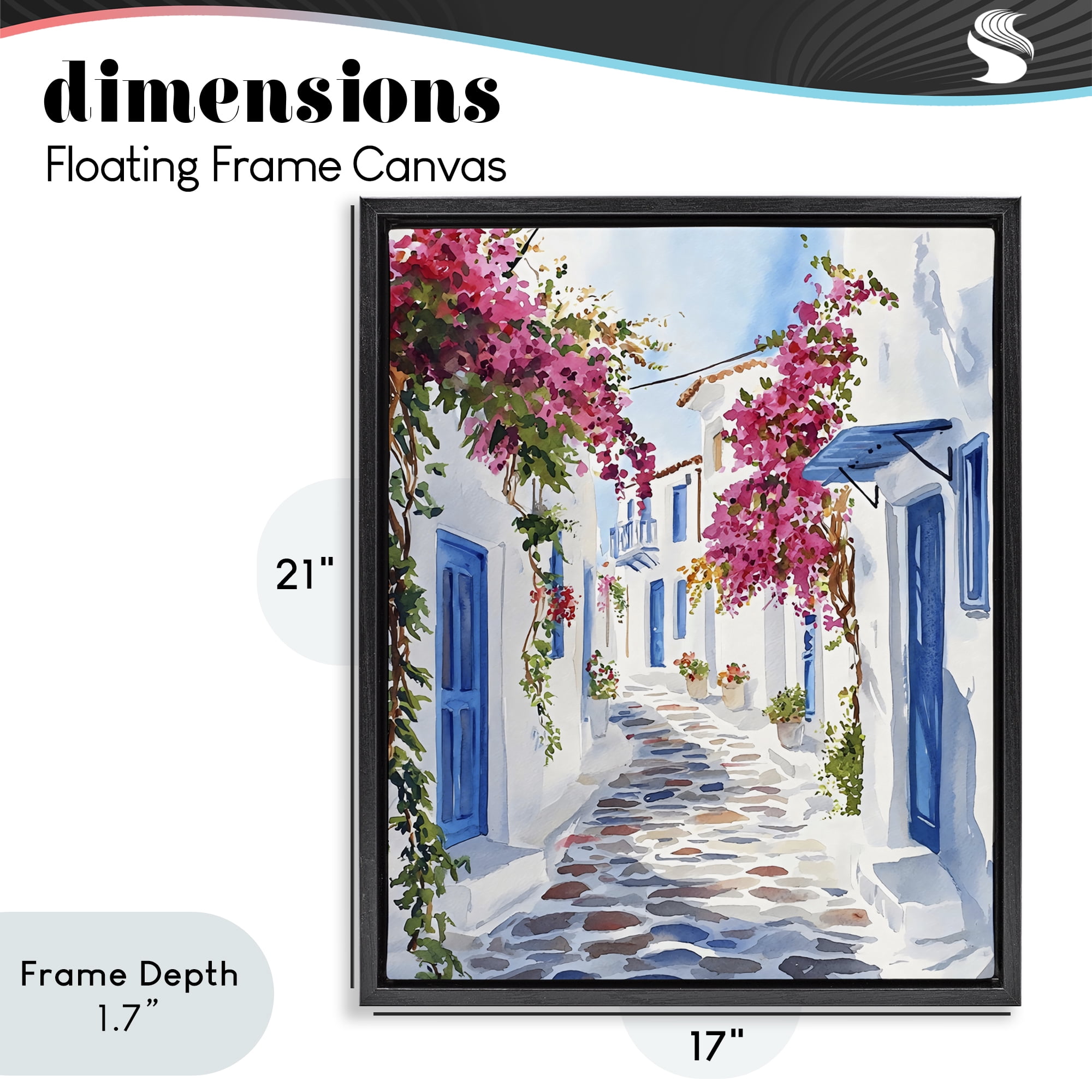 Stupell Industries Santorini Stone Street Pathway Black Framed Floater Canvas Wall Art, design by LSR Design Studio