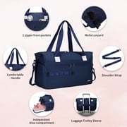 WANDF Travel Duffle Bag Gym Bags with Shoe Compartment, Lightweight Weekender Overnight Personal Item Bag for Men Women, Waterproof Bag for Gym Sports Traveling Swimming Yoga(Blue Bag)