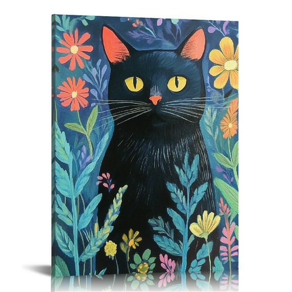 black cat flowers Canvas Prints Wall Art Canvas Living Room Bedroom Home Office Wall Decor