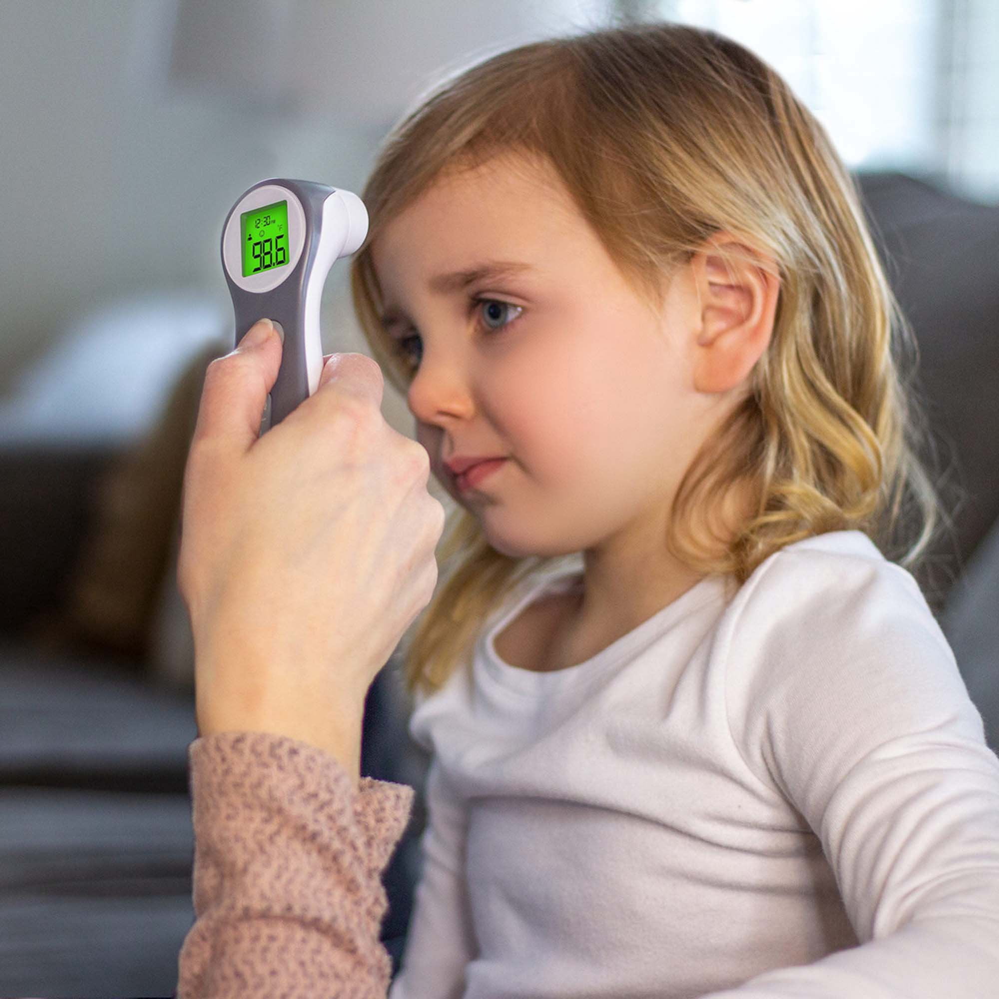 HealthSmart Digital Touchless Infrared Thermometer, white and gray