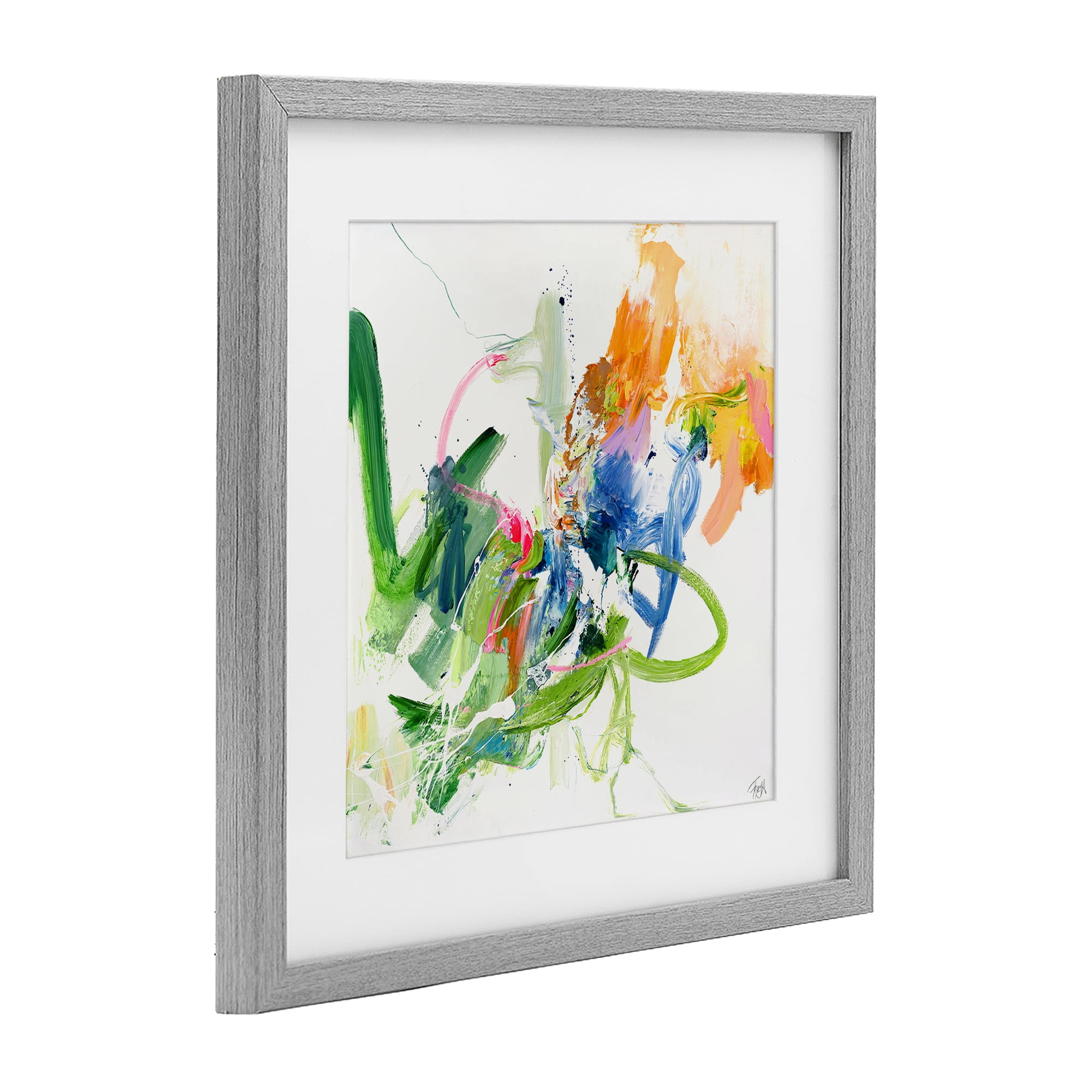 Confident Green Abstraction Gray Framed Print Under Glass, design by Design Fabrikken
