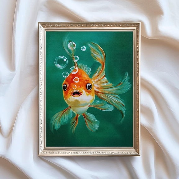 Goldfish Coastal Decor Wall Art, Fish Artwork Print Nautical Art Bathroom, Fish For Her Home Decor #2232, Unframed Poster Size 8x12