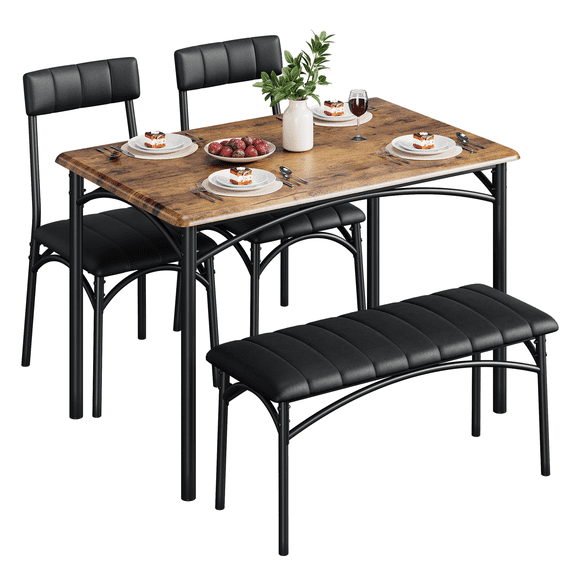 Dining Table Set for 4, Kitchen Table Set with Upholstered Bench and 2 Chairs, Space-Saving Dinette Set for Breakfast Nook, Apartment