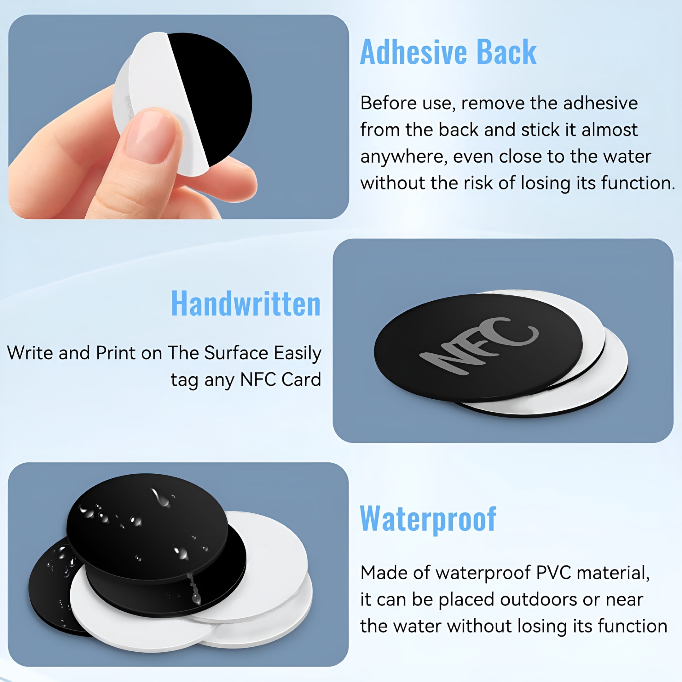GJX NFC Tags NTAG215, NFC Coins, Black NFC Stickers Round 13.56MHz NFC Chip with Adhesive Back, Compatible with NFC Enabled Phones - Black NFC Coin (With Adhesive) 25mm - 100 Pcs