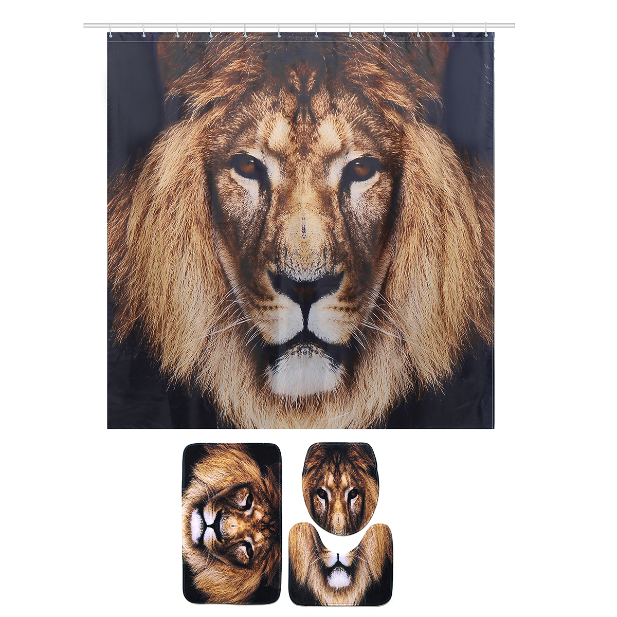 African Lion Bathroom Shower Curtain Liner Set OR Rugs Toilet Lid Cover