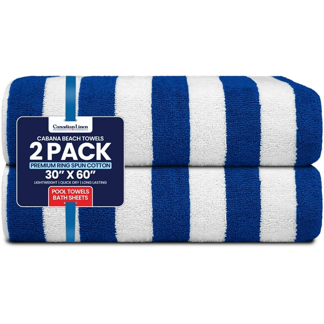 Canadian Linen Cabana Stripe Beach Towels Set, 2 Pack, 30"x60" Soft Lightweight Quick Dry Soft Absorbent Cotton Large Pool Towels for Hotel, Gym, Blue