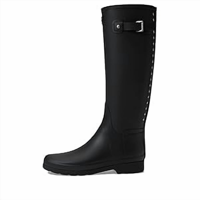 Hunter Women's Refined Tall Studded Back Strap Rain Boots, Black