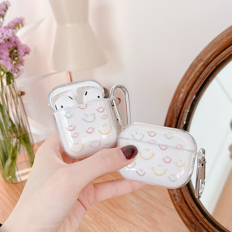 MINSCOSE Cute Airpod 2/1 Silicone Case with Keychain, Smiley Face