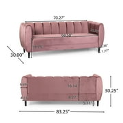 Noble House Mohammad Channel Stitch Velvet 3 Seater Sofa, Blush