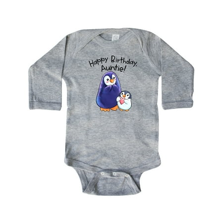 

Inktastic Happy Birthday Auntie!- Cute Penguins Gift Baby Boy or Baby Girl Long Sleeve Bodysuit