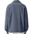 thumbnail image 4 of Fmbrln Mens Corduroy Quarter Zip Sweatshirt Stand Collar Long Sleeve Solid Color Shirts Fall Winter Fashion Pullover Tops with Chest Patch Label Navy M, 4 of 5