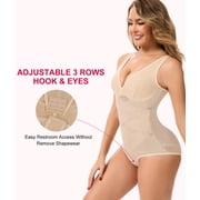 Vaslanda Shapewear Bodysuits for Women Tummy Control Faja Body Shaper Waist Trainer V Neck Body Suit with Built in Bra