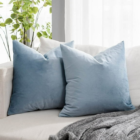 Ryan; Light Blue Euro Decorative Throw Pillow Covers inch Set of 2 with Zipper Luxury Soft Square Cushion Covers Case for Sofa Couch Bed Living Room