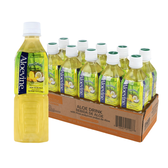 Aloevine Piña Colada Aloe Vera Drink with Aloe Pulp, 16.9 fl oz, 10 Count Bottles
