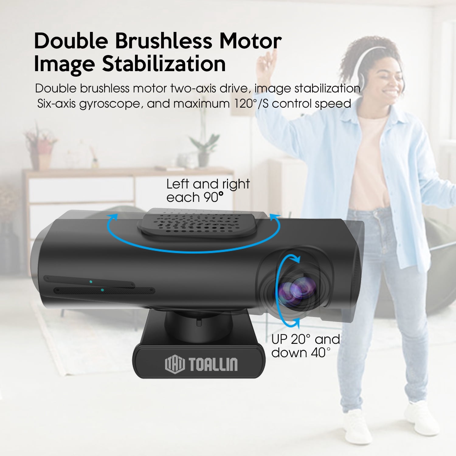 TOALLIN GC80 4K AI Tracking Webcam with Gesture Control, PTZ Streaming Camera, Dual Microphones, USB Plug & Play, for PC/Mac/Laptop/Conferencing
