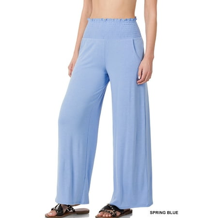 Zenana Women & Plus Smocked Wide Waistband Flared Bottom Casual Lounge Gaucho Pants price history on PriceWatchPro