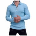 thumbnail image 3 of Aobny Solid Mens Shirt Zip Jacquard Tshirt Long Sleeve High Neck T Shirt Men,Blue,L, 3 of 5