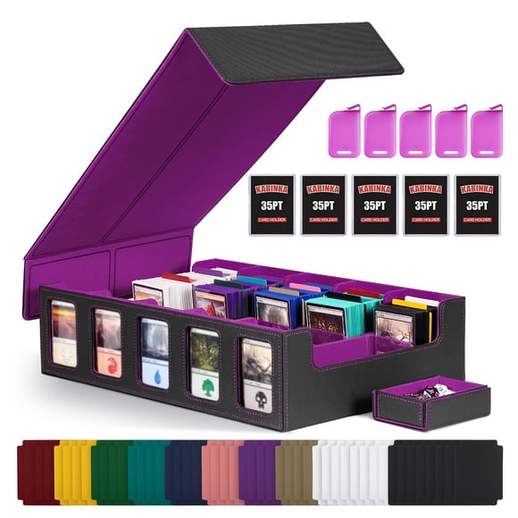 Caja de almacenamiento de tarjetas coleccionables Kabinka con pantalla Commander, color negro y morado