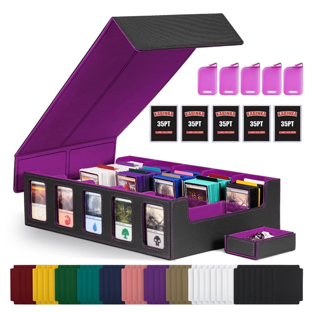 Caja de almacenamiento de tarjetas coleccionables Kabinka con pantalla Commander, color negro y morado