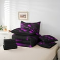 thumbnail image 4 of Purple Black Honeycomb 7 Piece Comforter Set Queen, Neon Lights Geometry Hexagon Bed in a Bag with Flat Sheet and Fitted Sheet,Striped Curve Lines Bedding Set with Pillowcase & Sham, 4 of 6