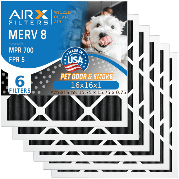 16x16x1 Air Filter Odor Eliminator Carbon Filter MERV 8 Comparable to MPR 700 & FPR 5 AC HVAC Premium USA Made 16x16x1 Furnace Filters by AIRX FILTERS WICKED CLEAN AIR. 6 Pack