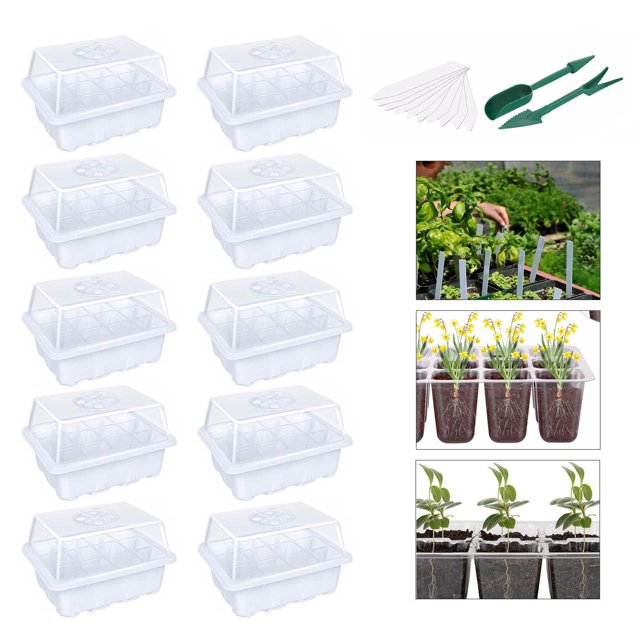 Paquete de 10 Bandejas de Germinación de Semillas - Bandejas de Germinación - Bandejas de Plántulas de Plantación - Bandejas de de s Transparente Soledad bandeja de plántulas con domo de humedad