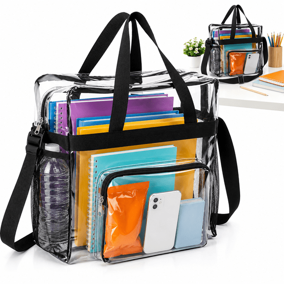 Clear Bag for Stadium Events, 12×6×12 Clear Tote Bag with Adjustable Strap (1PCS)