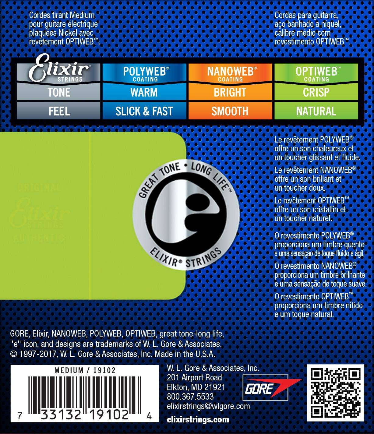 Elixir Strings 19102 Electric Guitar Strings with OPTIWEB Coating, Medium, 11-49