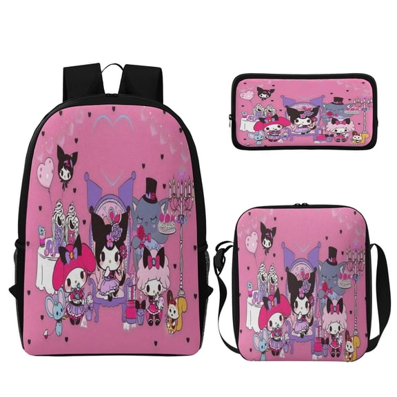 Kawaii Kuromi Backpack Fun cartoon three-piece backpack set: includes backpack lunch box and pencil case One size
