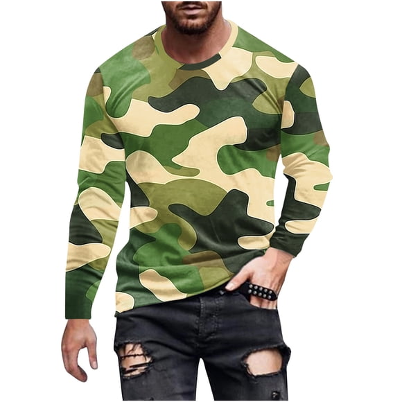 Birdeem Summer Long Sleeve Shirts for Menfashion Men Casual Camouflage Printing Long Sleeve Round-Neck Blouses Shirtslong Sleeve Summer Shirts for Men