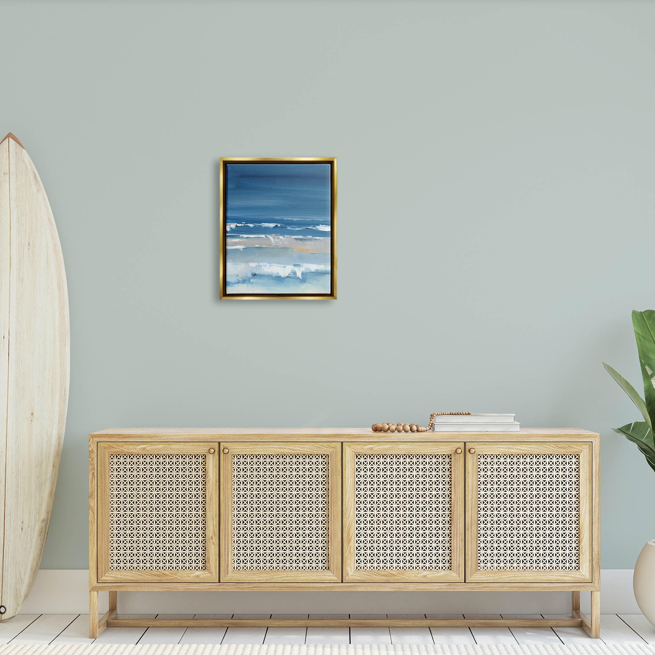 Stupell Industries Rolling Beach Waves Foamy Shoreline Painting Metallic Gold Floating Framed Canvas Print Wall Art, Design by Ethan Harper