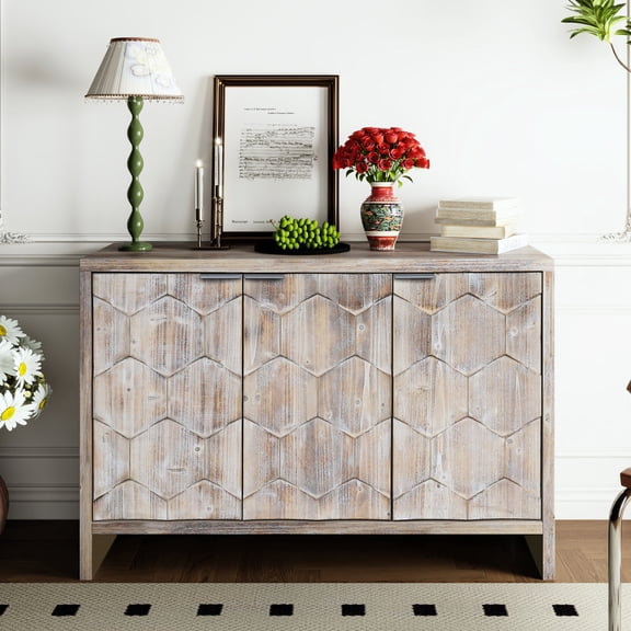 Shabby Chic 3-Door Server with Modern Handles / Add Convenience to Your Home