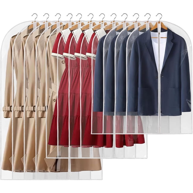 Bolsas de ropa transparentes para colgar, bolsas de traje para almacenamiento de clóset, bolsas de plástico impermeables con cierre para abrigos, chaquetas, vestidos