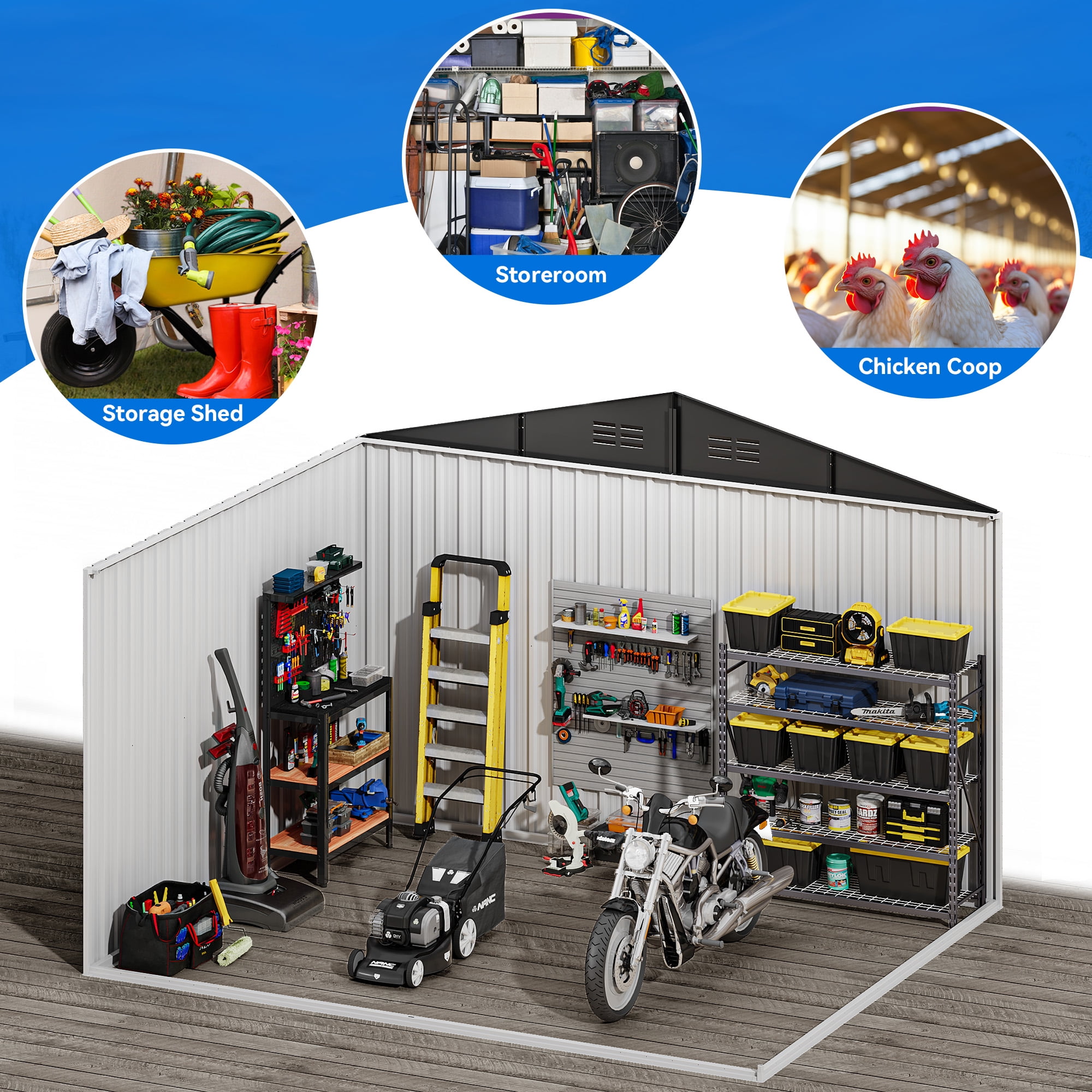 Dextrus 10x8ft Large Metal Outdoor Storage Shed, Heavy Duty Tool Storage Sheds House with Lockable Doors & Air Vent，Waterproof
